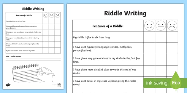 Riddle Writing Template - Self-Assessment Worksheet - Twinkl