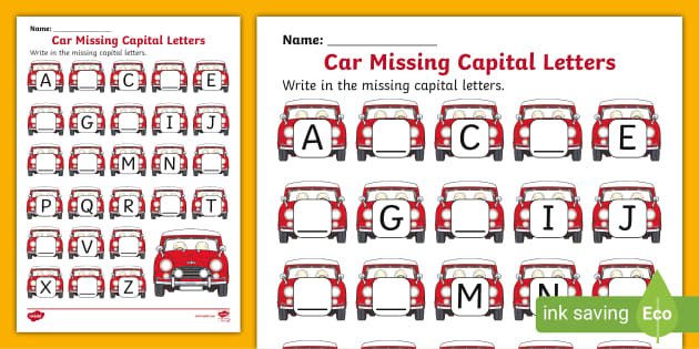 FREE Car Missing Capital Letters Worksheet teacher Made 