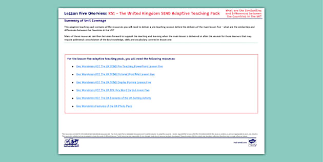 Geo Wonderers KS1 The UK SEND Adaptive Teaching Pack Lesson Five Overview