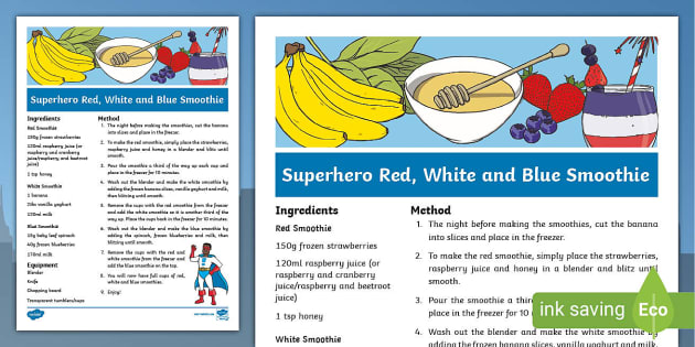 Superhero Red, White, and Blue Smoothie Recipe - Twinkl
