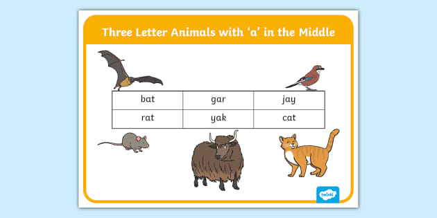 Three Letter Animals with 'a' in the Middle Word Mat