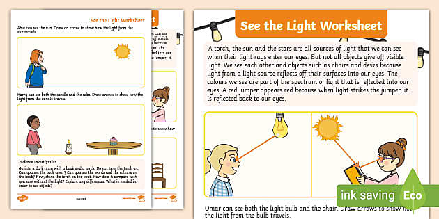 See The Light Worksheet Light And Objects Teacher Made