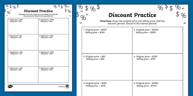 Seventh Grade Financial Literacy Planning: Discount Practice