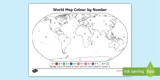 FREE! - World Map Continents Colour by Number (teacher made)