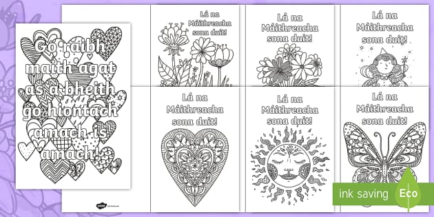 Mother\'s Day Mindfulness Colouring Pages Gaeilge - ROI 