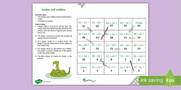 * NEW * Snakes and Ladders Addition and Subtraction up to 100 Board Game