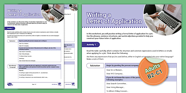 ESL Writing a Letter of Application Worksheet [Adults, B2-C1]