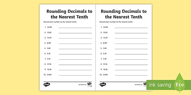 Rounding numbers to the Nearest Tenth, 1 Decimal Place.