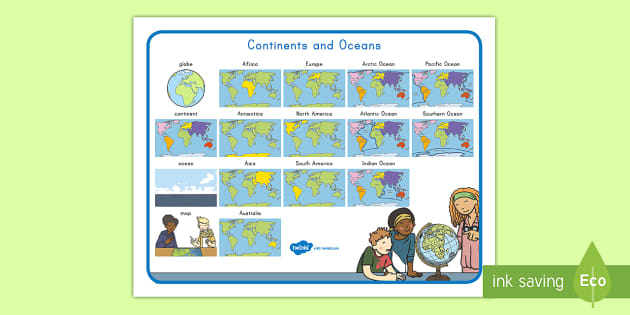 Continents and Oceans Word Mat