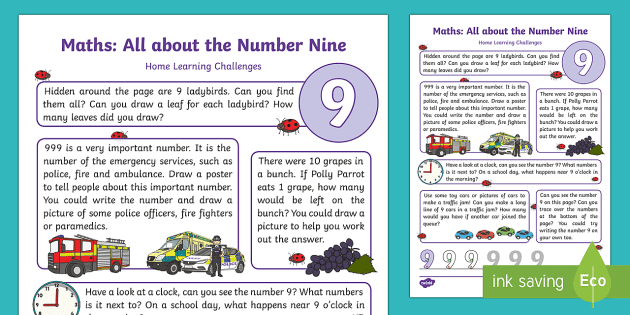 EYFS Maths: All About Number Nine Home Learning Challenges