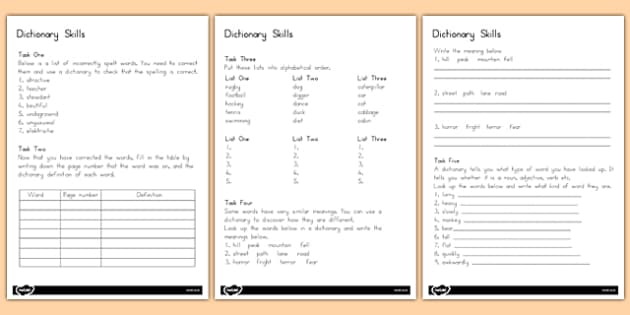 dictionary skills worksheets teacher made