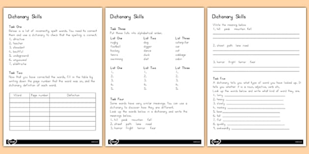 Dictionary Skills Worksheet English Resource Twinkl 46E