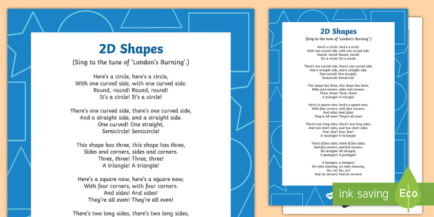 The shapes song 2 worksheet  Shape songs, Rhymes for kindergarten