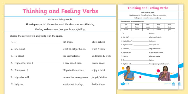 Feeling Verbs worksheet | Primary English Resources - Twinkl