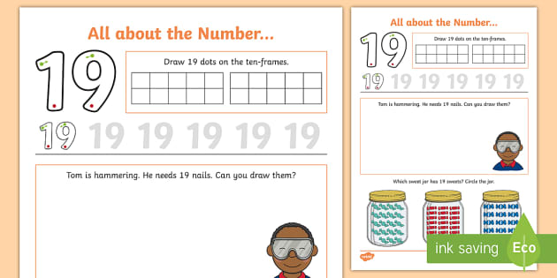 all about number 19 worksheet teacher made