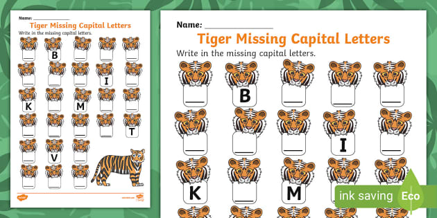 FREE! - Tiger Missing Capital Letters Worksheet - Twinkl