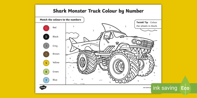 FREE! - Shark Monster Truck Colour by Number (Teacher-Made)