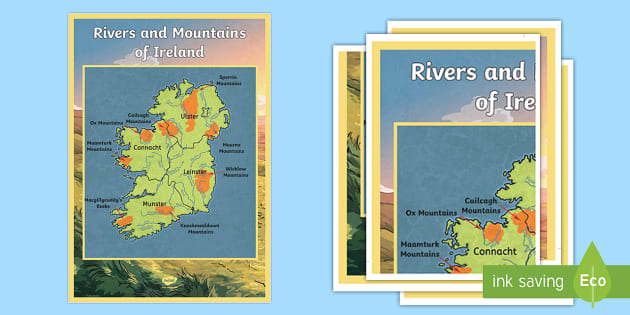 Map of Ireland with Mountains and Rivers | Display Poster