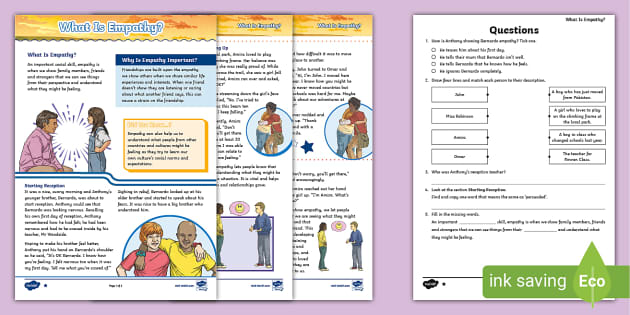 UKS2 What Is Empathy? Reading Comprehension Activity