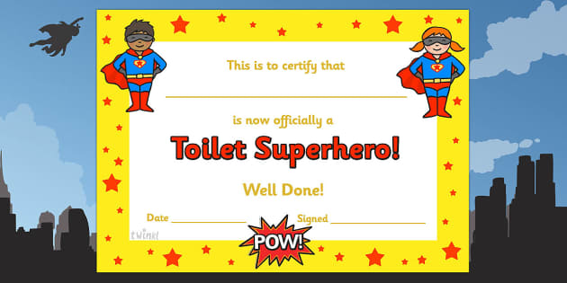 Toilet Superhero Certificate toilet superhero certificate