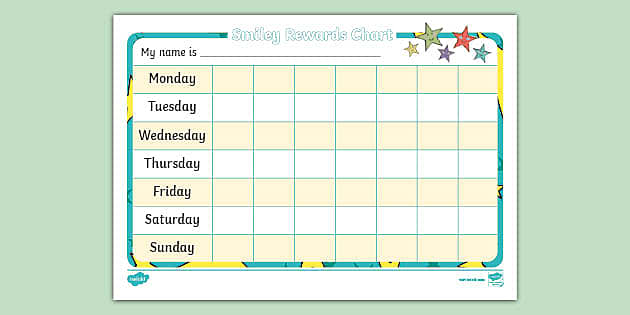  Smiley Face 7 Day Reward Chart teacher Made Twinkl