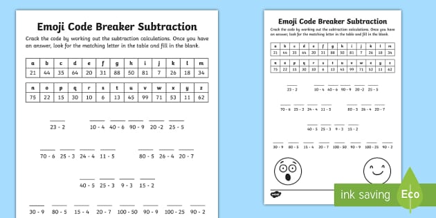 ð KS1 Emoji Subtraction Code Breaker Worksheet