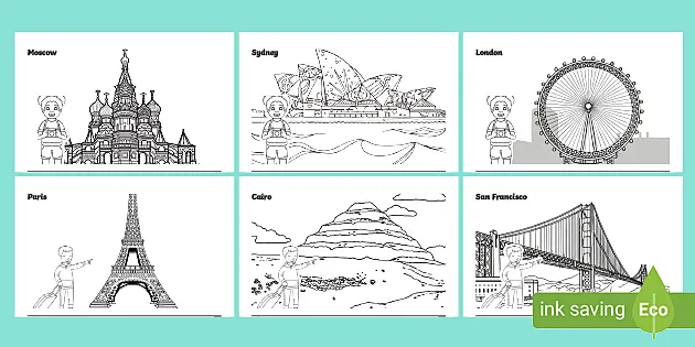 Travel coloring Book- Landmarks of the World: A Coloring Book of Amazing  Places- Tourist Attractions- Landmarks of 30 Countries in the World-  Coloring Books for Adults to Explore Famous Landmarks whil 