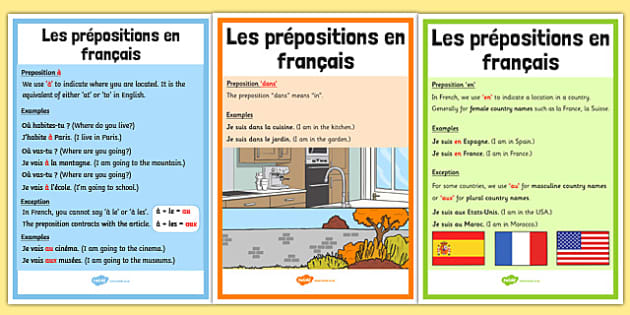 The French prepositions of place À, À la, À l', Au, and Aux in French