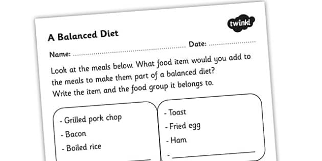 worksheet pdf vocabulary template blank healthy  diet, Balanced eating Worksheet  balanced Diet