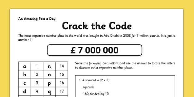 Crack the Code Worksheet / Worksheet (Teacher-Made) - Twinkl