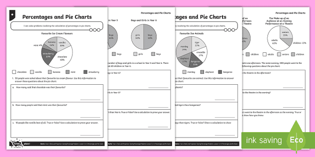 percentages and pie charts differentiated worksheets