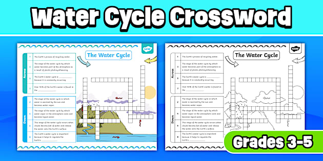 Water Cycle Crossword for 3rd 5th Grade