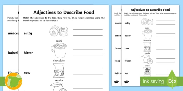 Food adjectives. Adjectives to describe food. Adjectives for describing food. Food adjectives Worksheets. Adjectives about food for Kids.