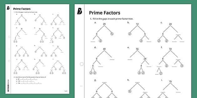Prime Factors Homework Worksheet