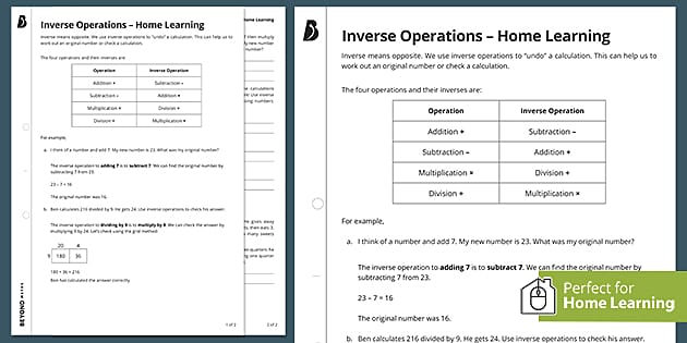 inverse operations ks3 walkthrough worksheet beyond