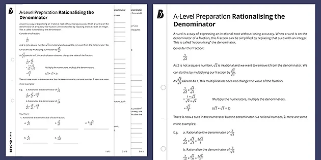 A Level Maths Preparation Rationalising The Denominator