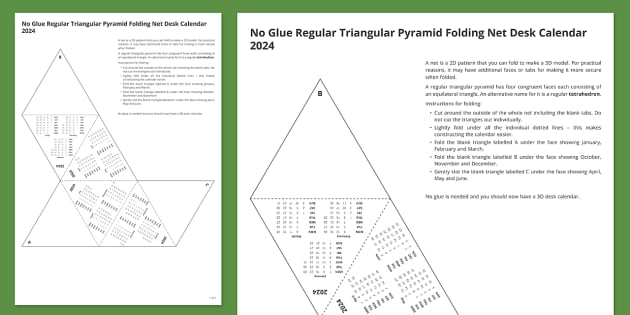 👉 Regular Triangular Pyramid Folding Desk Calendar 2024