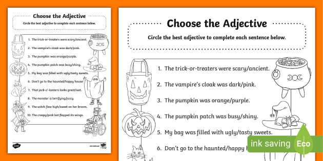 Choose The Halloween Adjective Activity Sheet Halloween