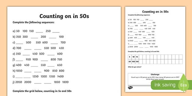 Counting In 50s Worksheet Teacher Made