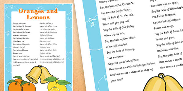 Nursery Rhymes Oranges And Lemons Primary Resources Songs And R