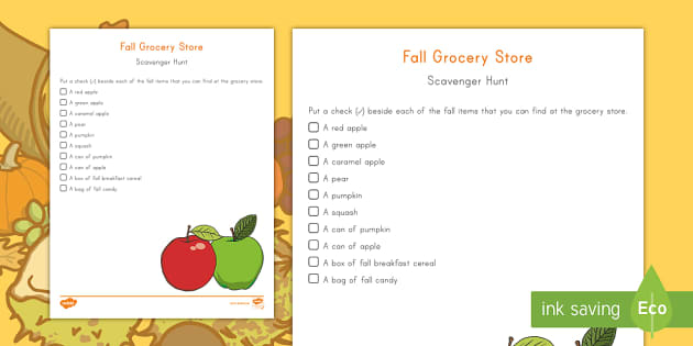 Fall Grocery Store Scavenger Hunt Activity (Teacher-Made)