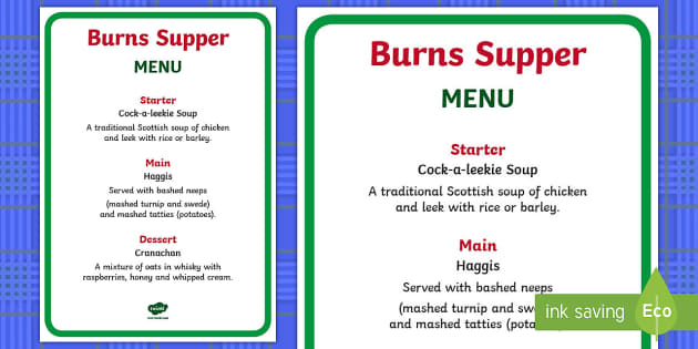 KS1 Burns Night Supper Menu - Primary Resources - Twinkl