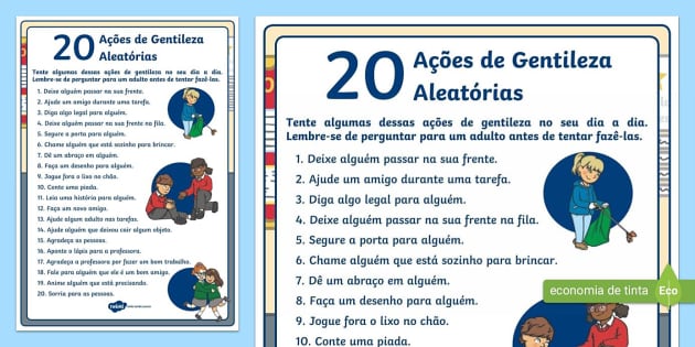 Pôster de 20 Ações de Gentileza Aleatórias - Twinkl