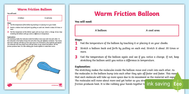 het internet extract stoomboot Warm Friction Balloon Science Experiment (teacher made)