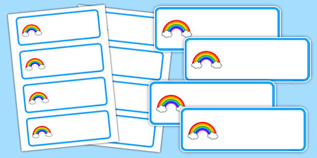 editable rainbow themed name labels teacher made