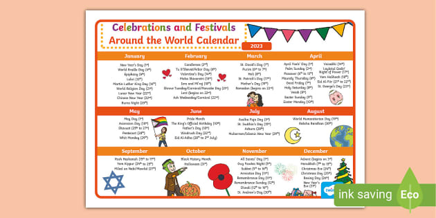 Diversity Calendar Festivals and Celebrations Twinkl