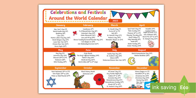 Diversity Calendar Festivals And Celebrations Twinkl