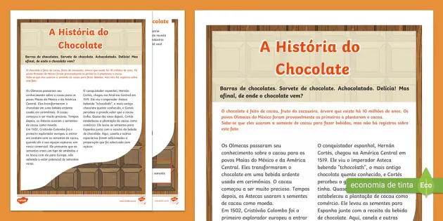 História do chocolate - Atividade de compreensão de texto