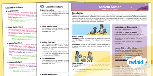 FREE! - History: Ancient Sumer UKS2 Planning Overview CfE