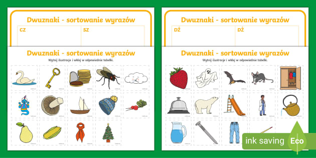 Dwuznaki Po Których Piszemy Rz Dwuznaki | Zadanie z sortowaniem wyrazów z dwuznakami